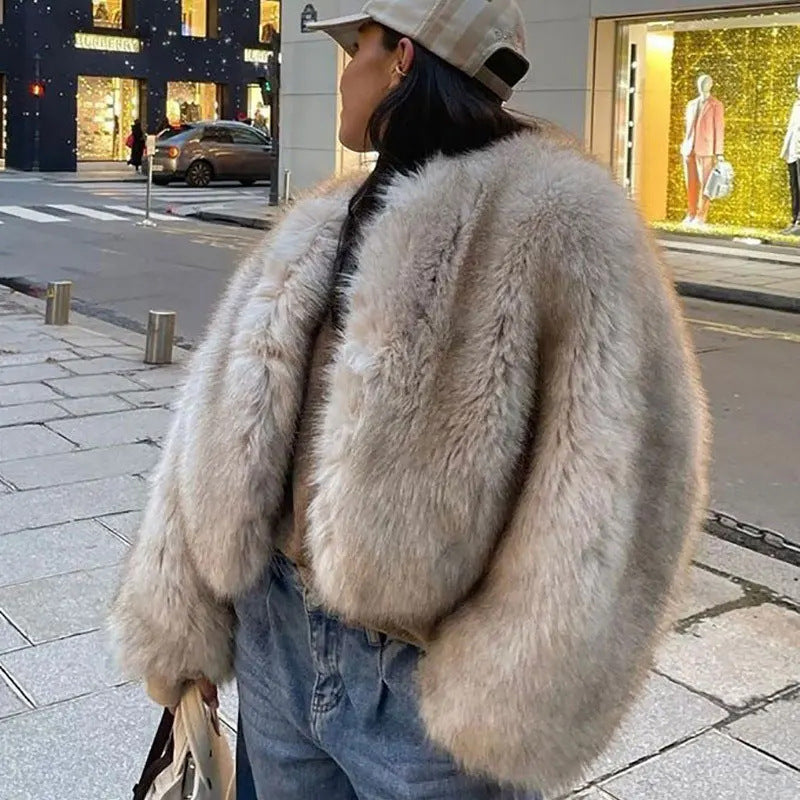 Faux fur coat short fur coat. Fluffy dyed pointed plush women's clothing