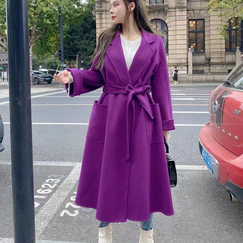 Women’s Long Wool Fur Jackets Ladies Trench Coats Wool Blends Cashmere Woollen Jacket