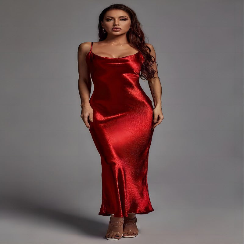 Beauty Clothing Sling Exposed Back Sexy Dress Slim Fit Fashion Long Skirt
