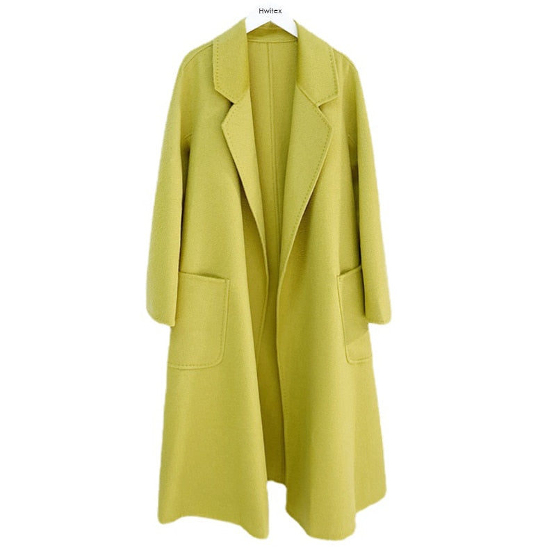 Women’s Long Wool Fur Jackets Ladies Trench Coats Wool Blends Cashmere Woollen Jacket