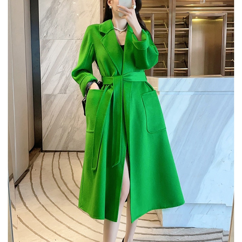 Women’s Long Wool Fur Jackets Ladies Trench Coats Wool Blends Cashmere Woollen Jacket