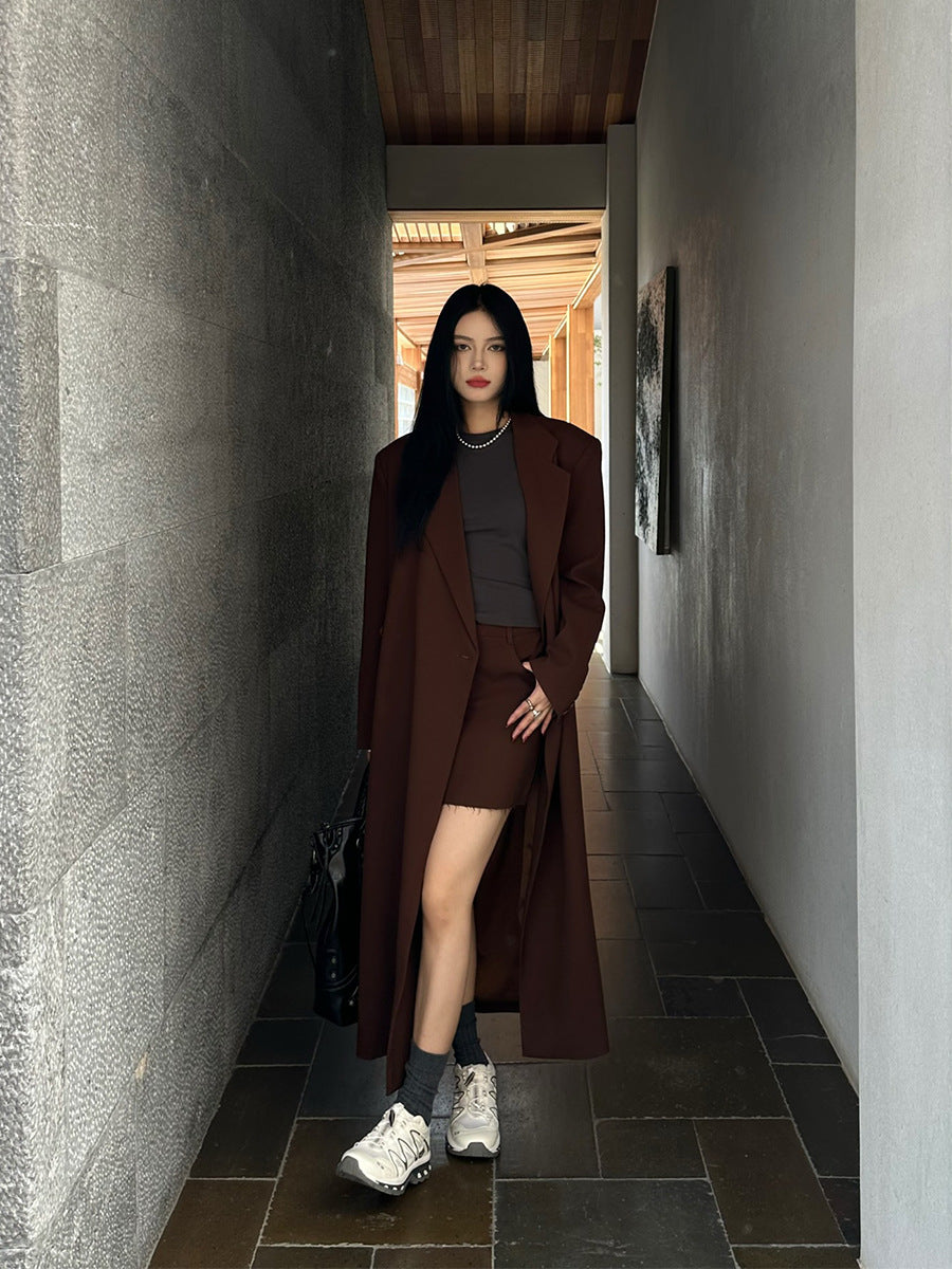 Solid Minimalist Woolen Coat For Women. Long Sleeve Double Breasted Causal Loose Elegant Overcoats Female Clothing