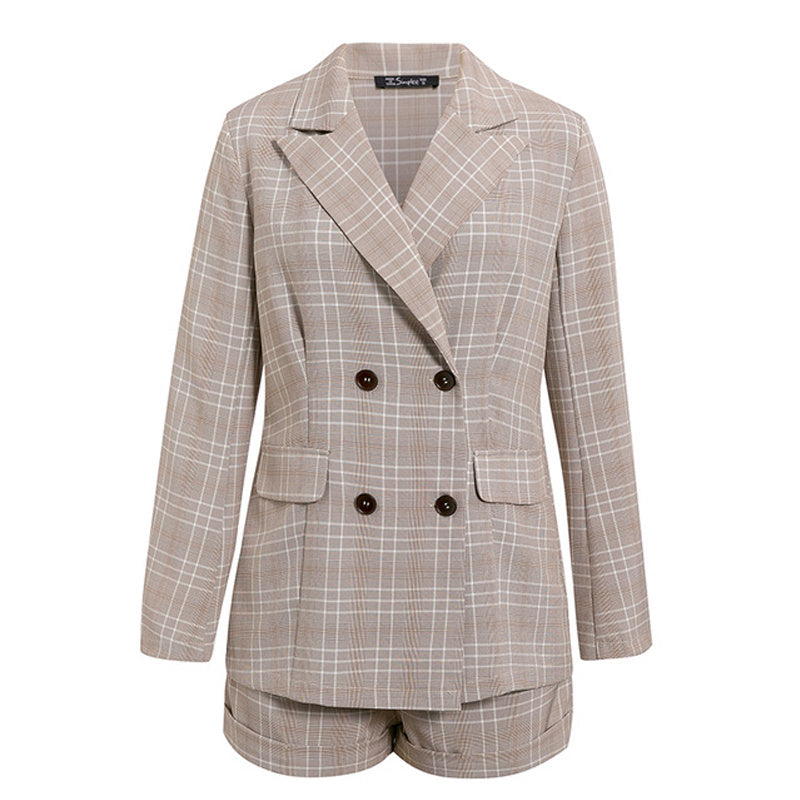 Plaid suit high waist short two piece set
