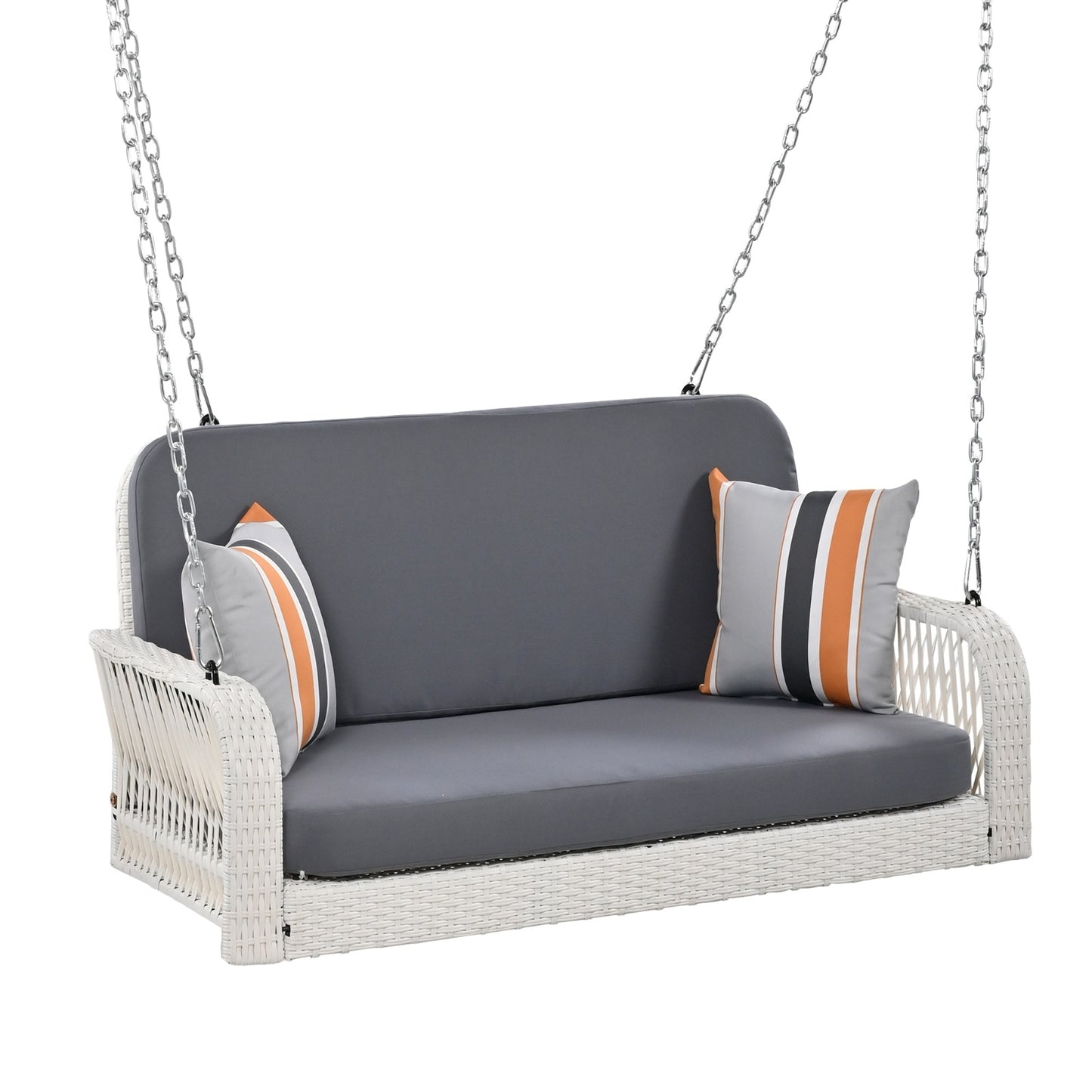 Wicker Porch Swing, 2-Seater Hanging Bench With Chains