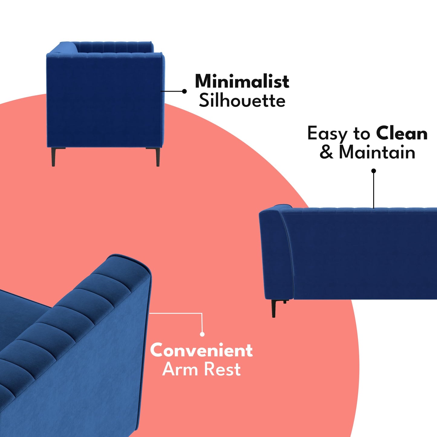 Aykah Enigma 3 Seater Sofa, Modern Upholstered Comfortable Sofa 76" with Channel Tufting, Armrest, Metal Legs, Perfect for Living Room Furniture or Bedroom (Linen, Oat)
