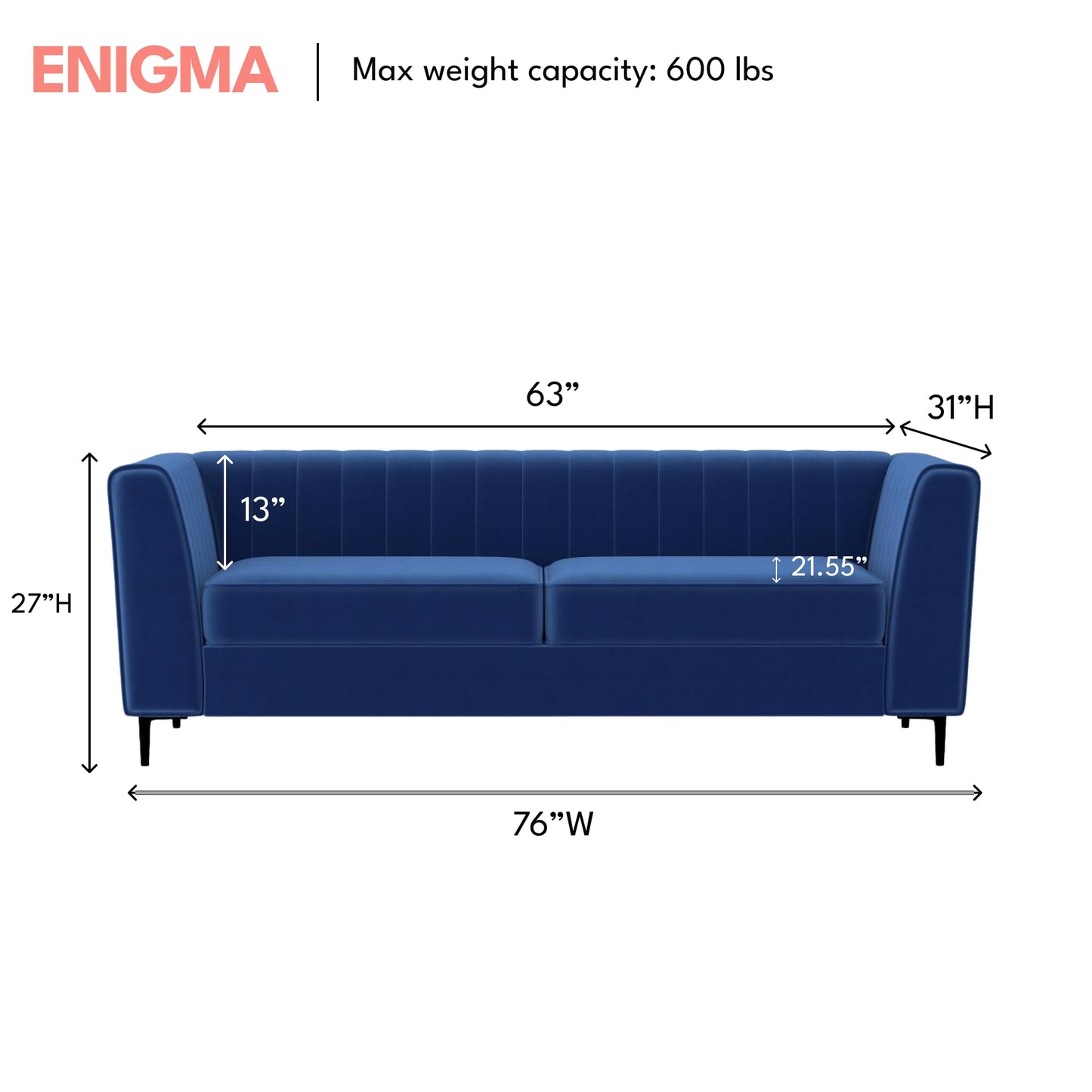 Aykah Enigma 3 Seater Sofa, Modern Upholstered Comfortable Sofa 76" with Channel Tufting, Armrest, Metal Legs, Perfect for Living Room Furniture or Bedroom (Linen, Oat)
