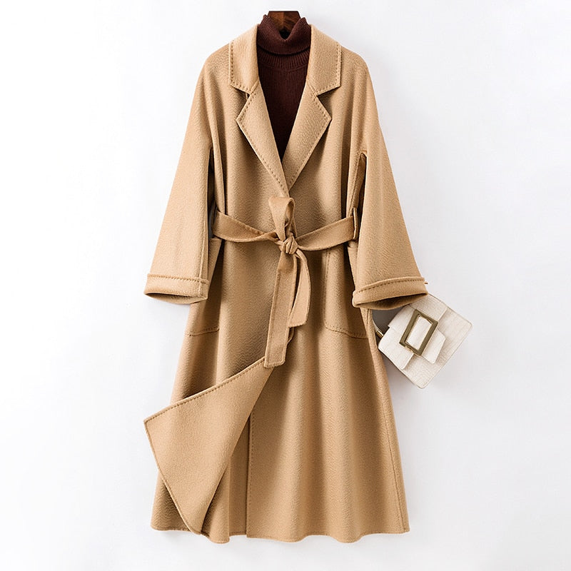 Women’s Long Wool Fur Jackets Ladies Trench Coats Wool Blends Cashmere Woollen Jacket