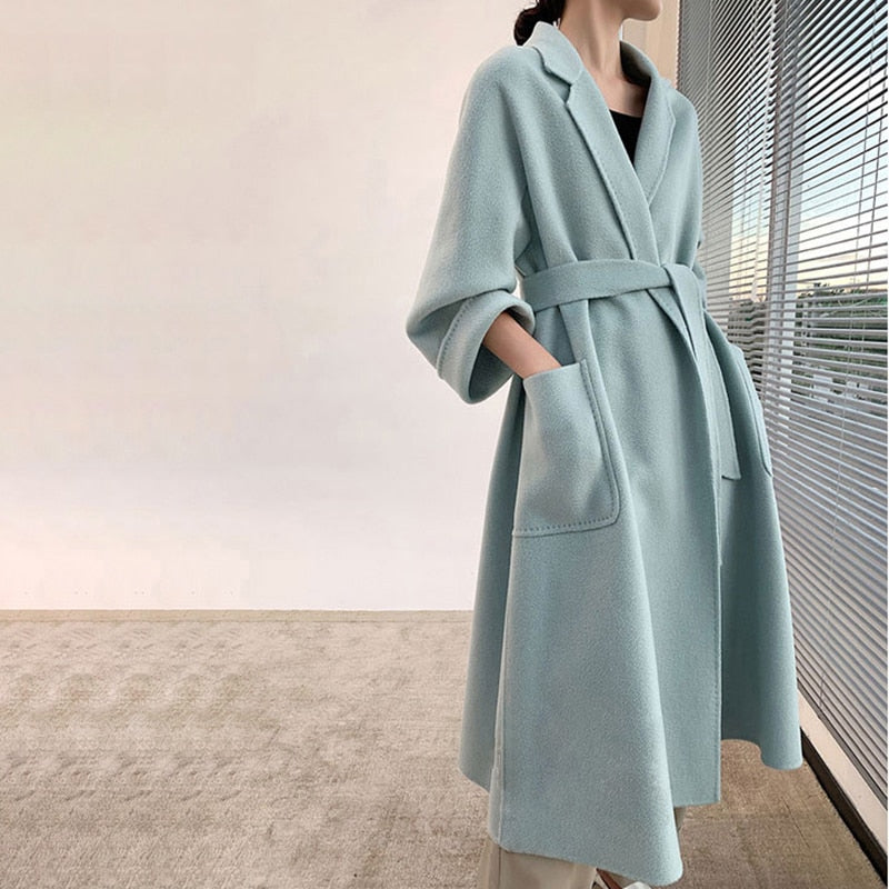 Women’s Long Wool Fur Jackets Ladies Trench Coats Wool Blends Cashmere Woollen Jacket