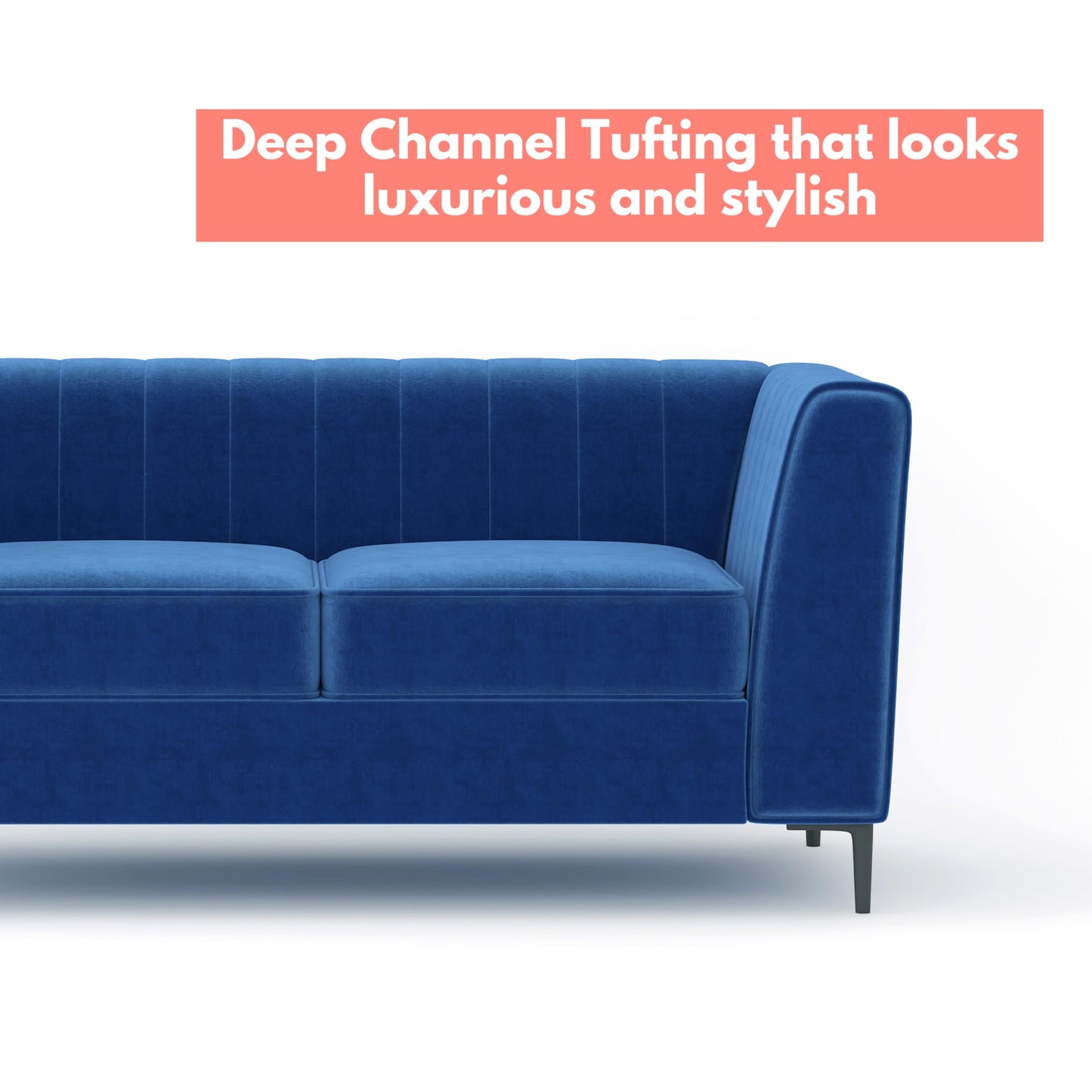 Aykah Enigma 3 Seater Sofa, Modern Upholstered Comfortable Sofa 76" with Channel Tufting, Armrest, Metal Legs, Perfect for Living Room Furniture or Bedroom (Linen, Oat)