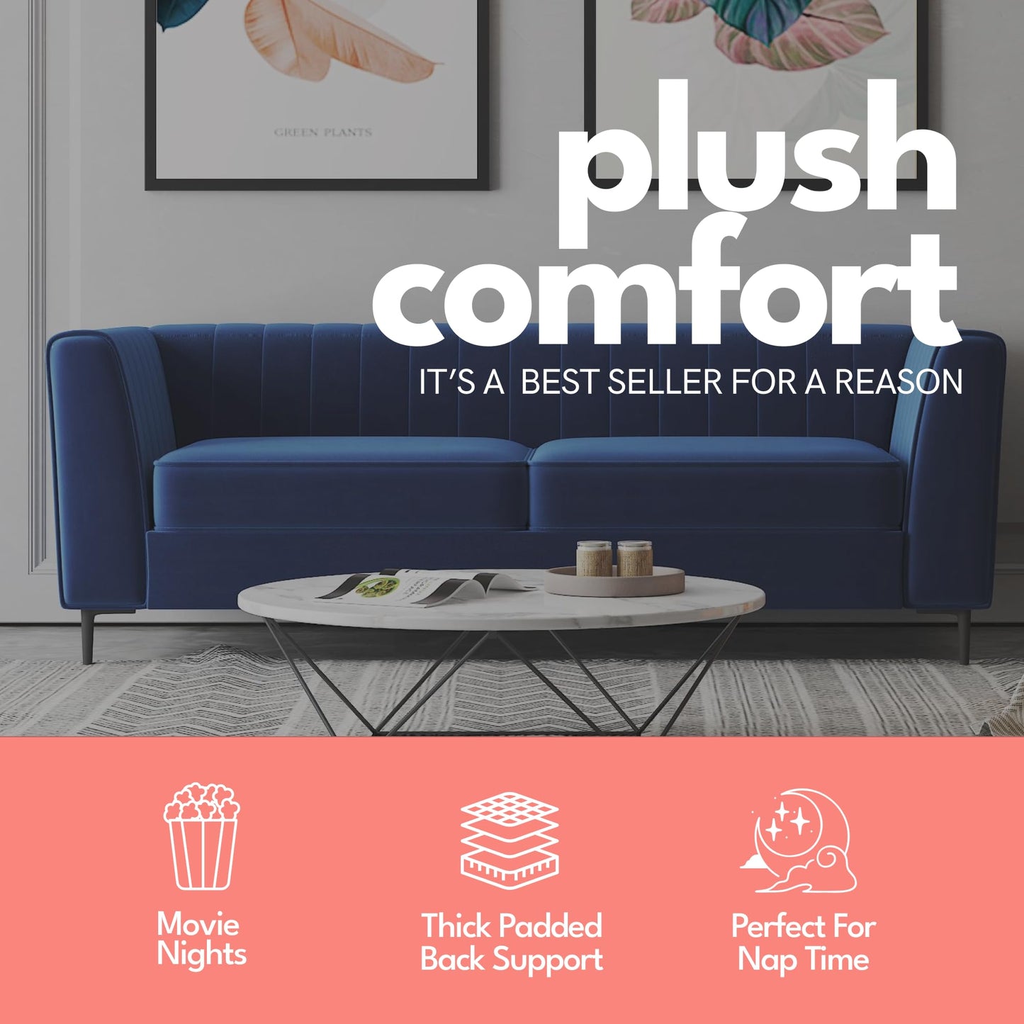 Aykah Enigma 3 Seater Sofa, Modern Upholstered Comfortable Sofa 76" with Channel Tufting, Armrest, Metal Legs, Perfect for Living Room Furniture or Bedroom (Linen, Oat)
