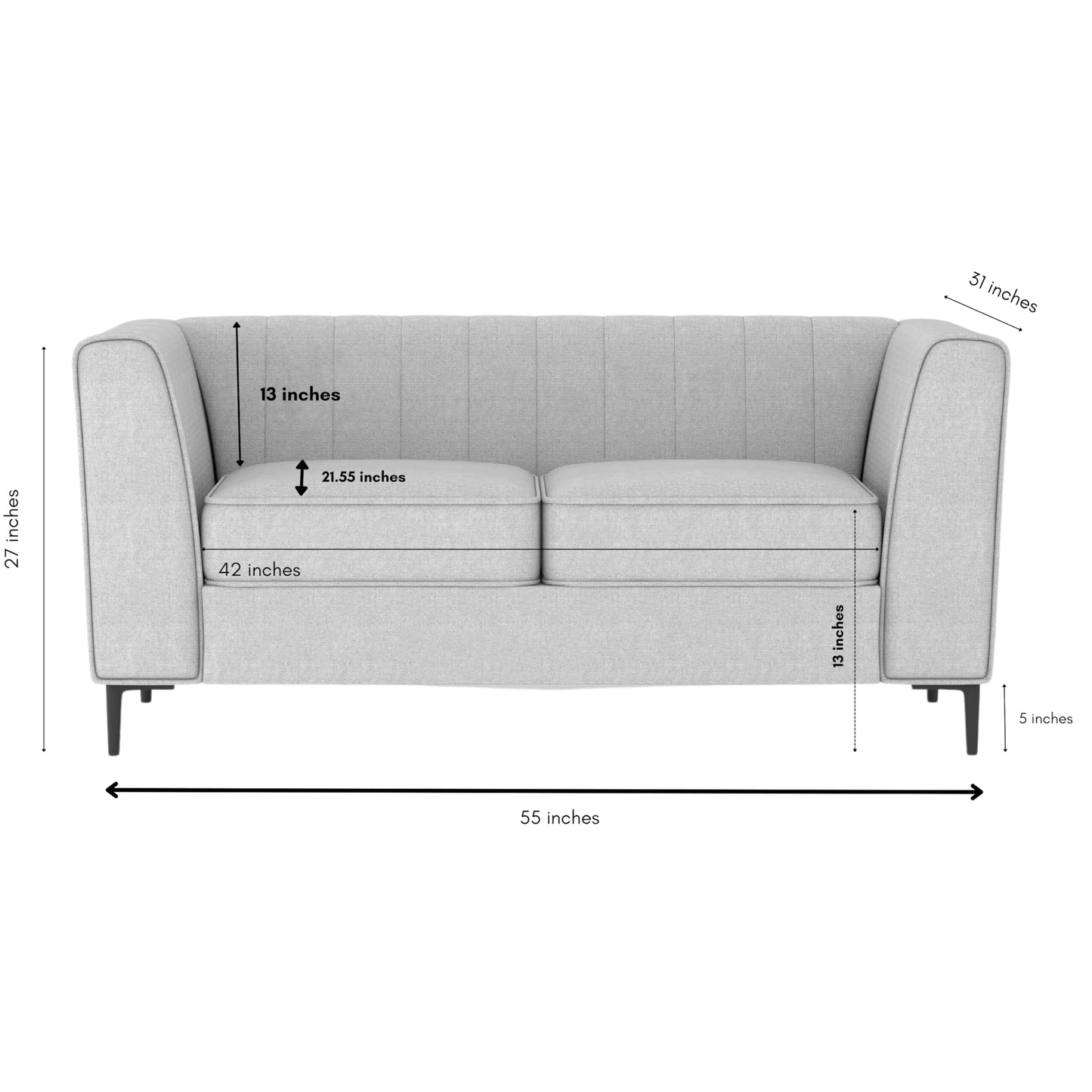 Aykah Enigma 3 Seater Sofa, Modern Upholstered Comfortable Sofa 76" with Channel Tufting, Armrest, Metal Legs, Perfect for Living Room Furniture or Bedroom (Linen, Oat)