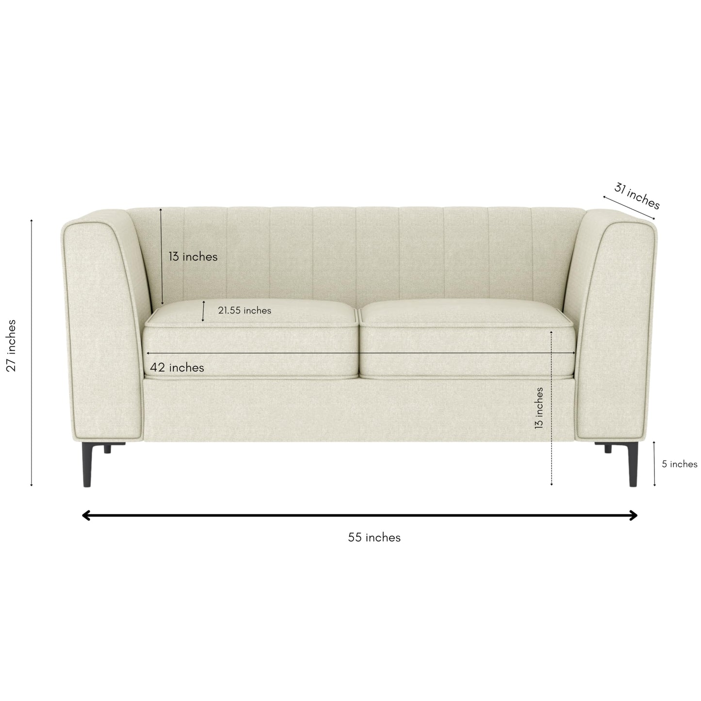 Aykah Enigma 3 Seater Sofa, Modern Upholstered Comfortable Sofa 76" with Channel Tufting, Armrest, Metal Legs, Perfect for Living Room Furniture or Bedroom (Linen, Oat)