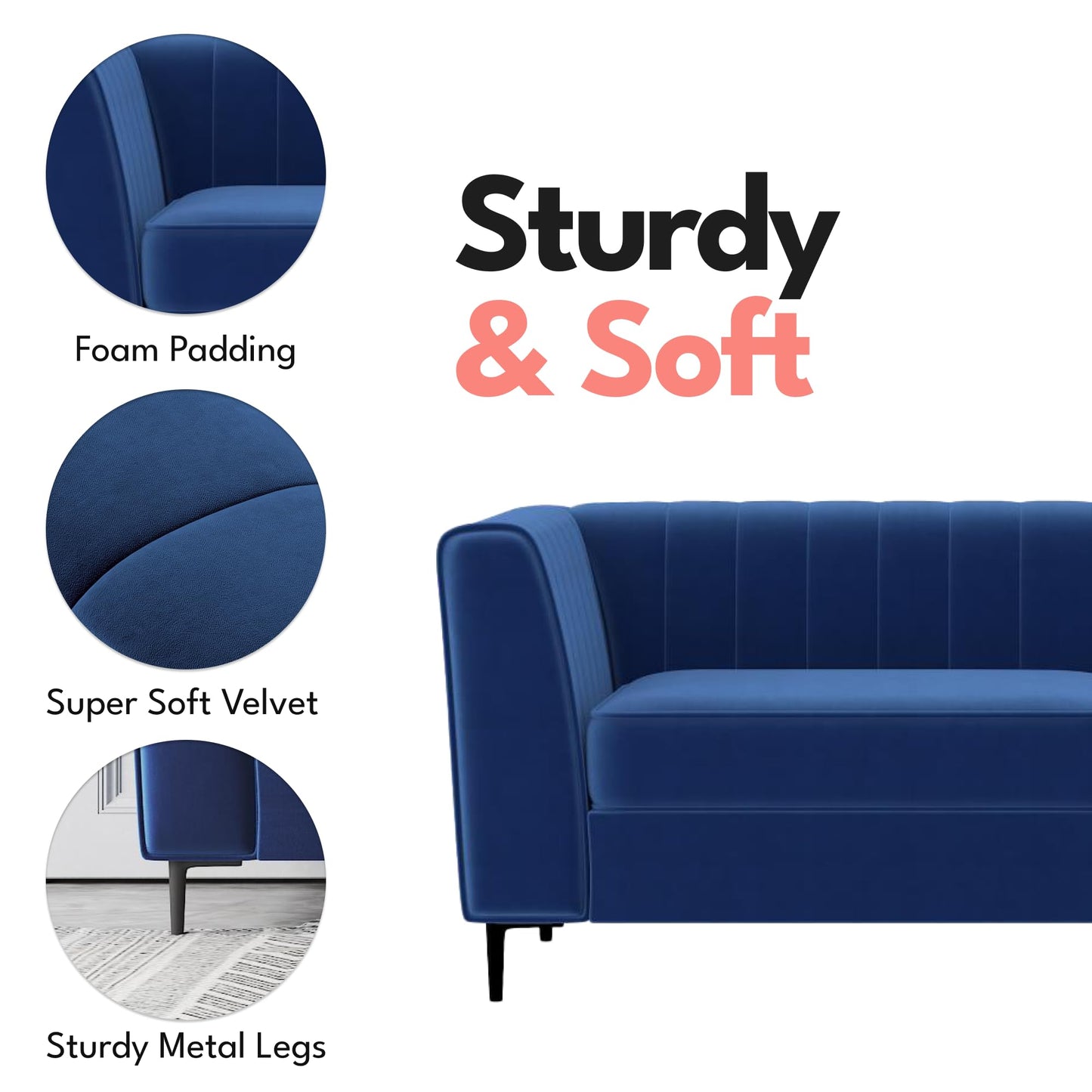 Aykah Enigma 3 Seater Sofa, Modern Upholstered Comfortable Sofa 76" with Channel Tufting, Armrest, Metal Legs, Perfect for Living Room Furniture or Bedroom (Linen, Oat)