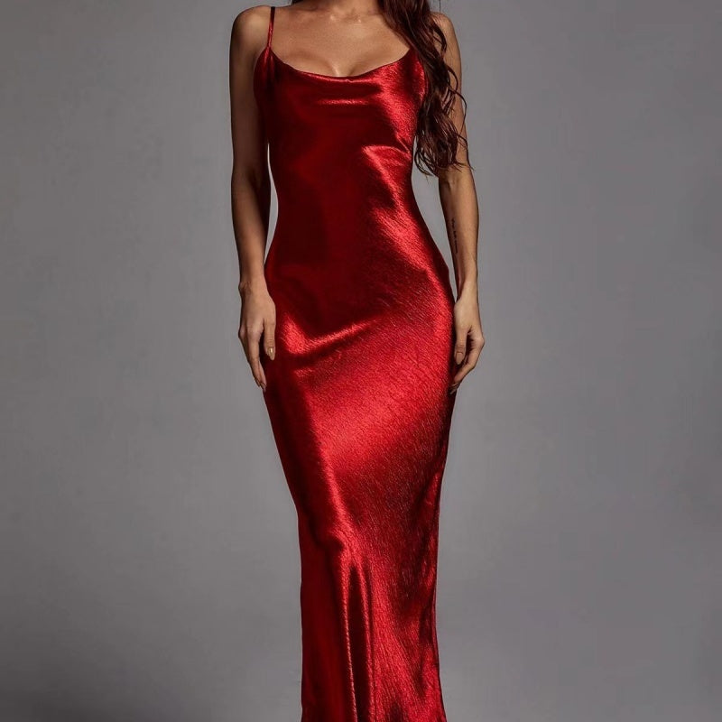 Beauty Clothing Sling Exposed Back Sexy Dress Slim Fit Fashion Long Skirt