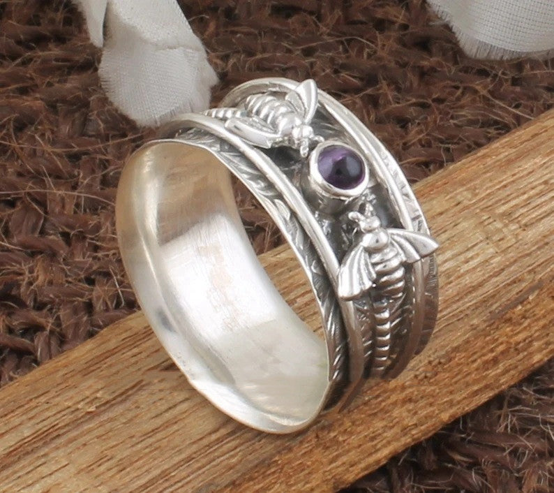Purple Gem Minimalist Relief Bee Women's Ring