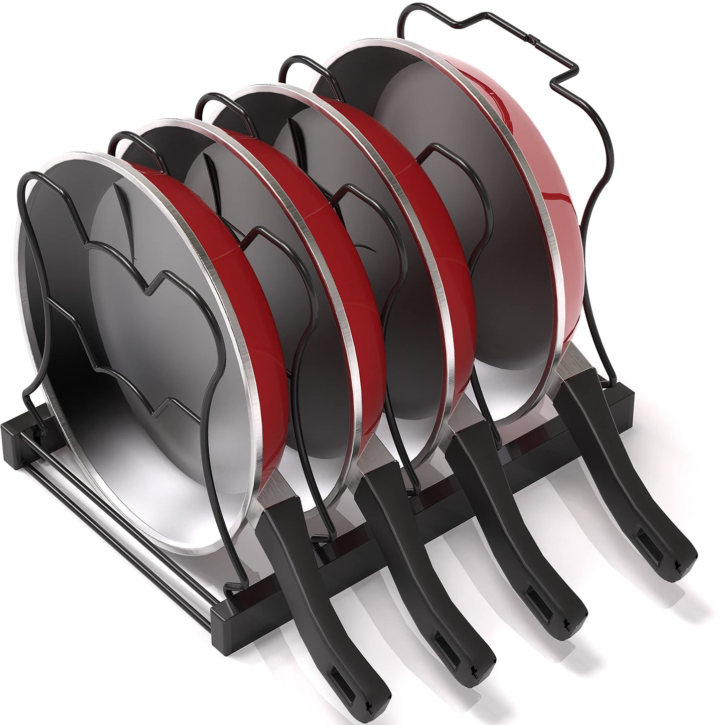 Practical 5 Compartments Height Adjustable Pan Rack Organizer for Kitchen Storage, Black