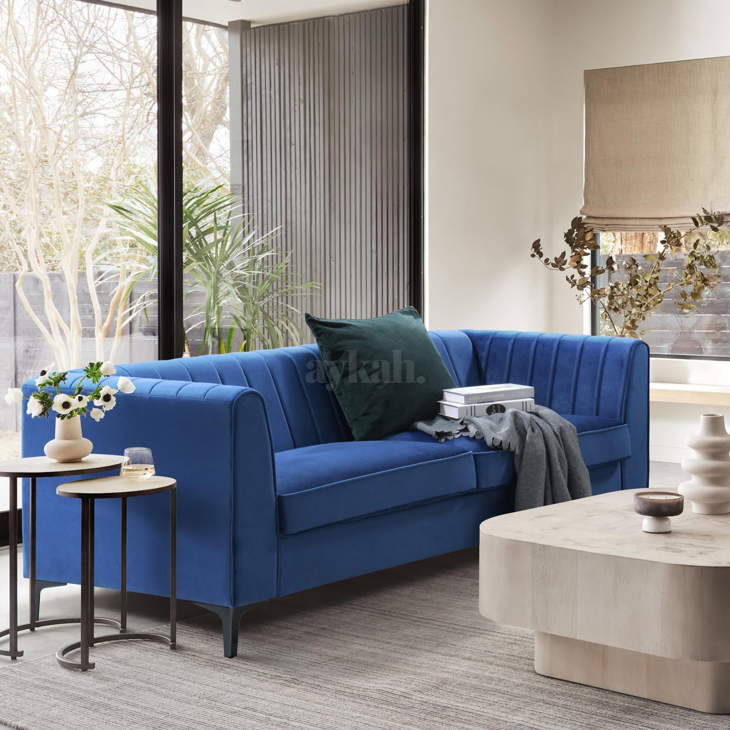 Aykah Enigma 3 Seater Sofa, Modern Upholstered Comfortable Sofa 76" with Channel Tufting, Armrest, Metal Legs, Perfect for Living Room Furniture or Bedroom (Linen, Oat)