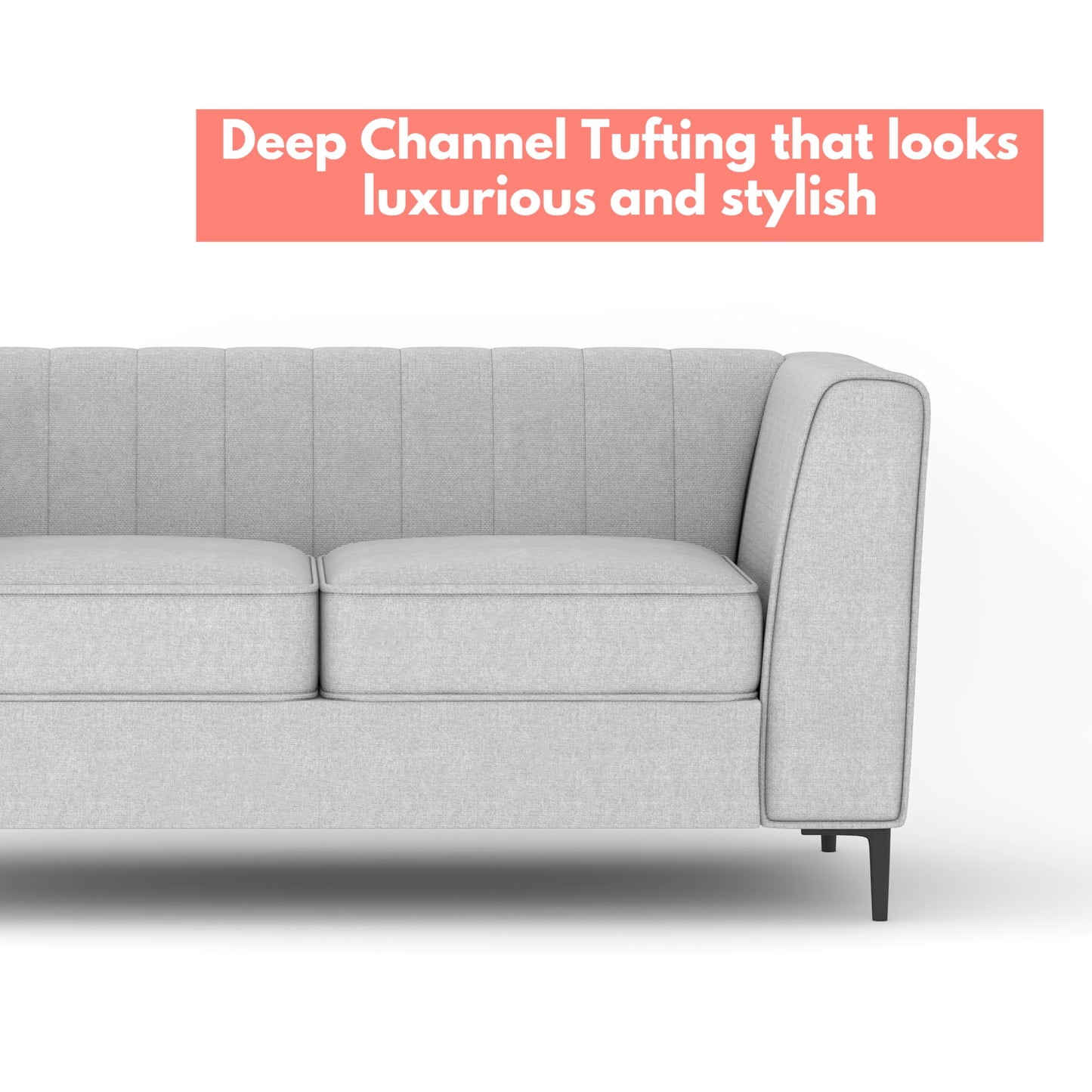 Aykah Enigma 3 Seater Sofa, Modern Upholstered Comfortable Sofa 76" with Channel Tufting, Armrest, Metal Legs, Perfect for Living Room Furniture or Bedroom (Linen, Oat)