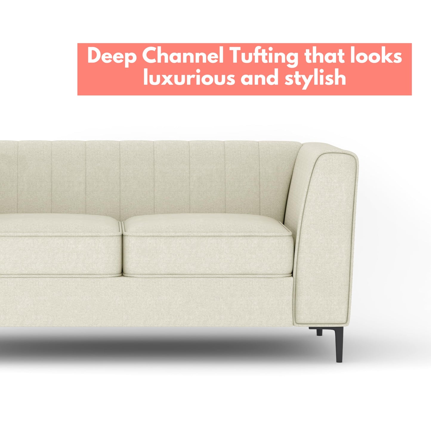 Aykah Enigma 3 Seater Sofa, Modern Upholstered Comfortable Sofa 76" with Channel Tufting, Armrest, Metal Legs, Perfect for Living Room Furniture or Bedroom (Linen, Oat)