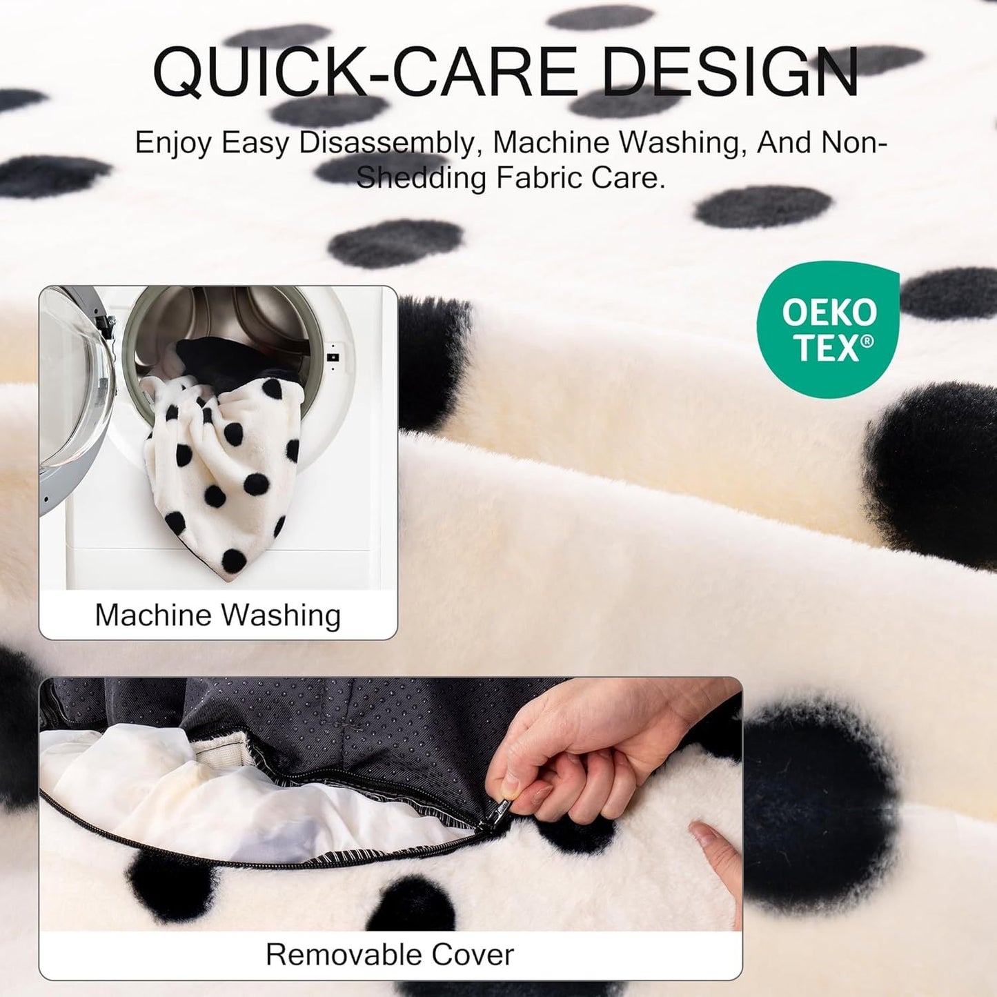MEWOOFUN Donut Cat Bed For Indoor Cats - 23 Inch Round Washable Pet Bed With Non-Slip Bottom, Plush Fluffy Small Dog Bed For Puppies & Kittens, Black Dot