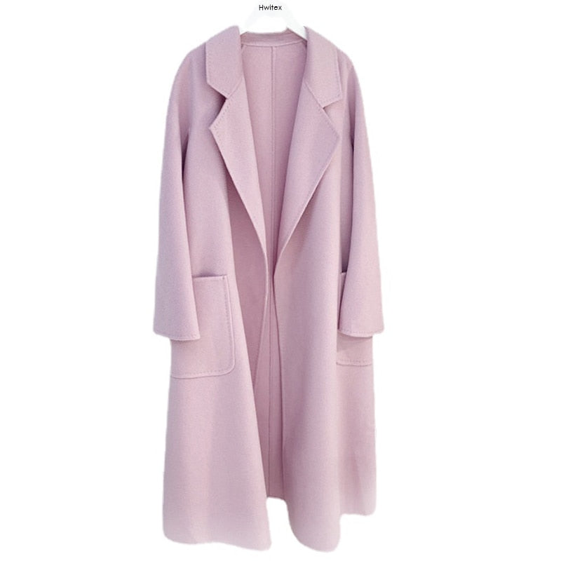 Women’s Long Wool Fur Jackets Ladies Trench Coats Wool Blends Cashmere Woollen Jacket
