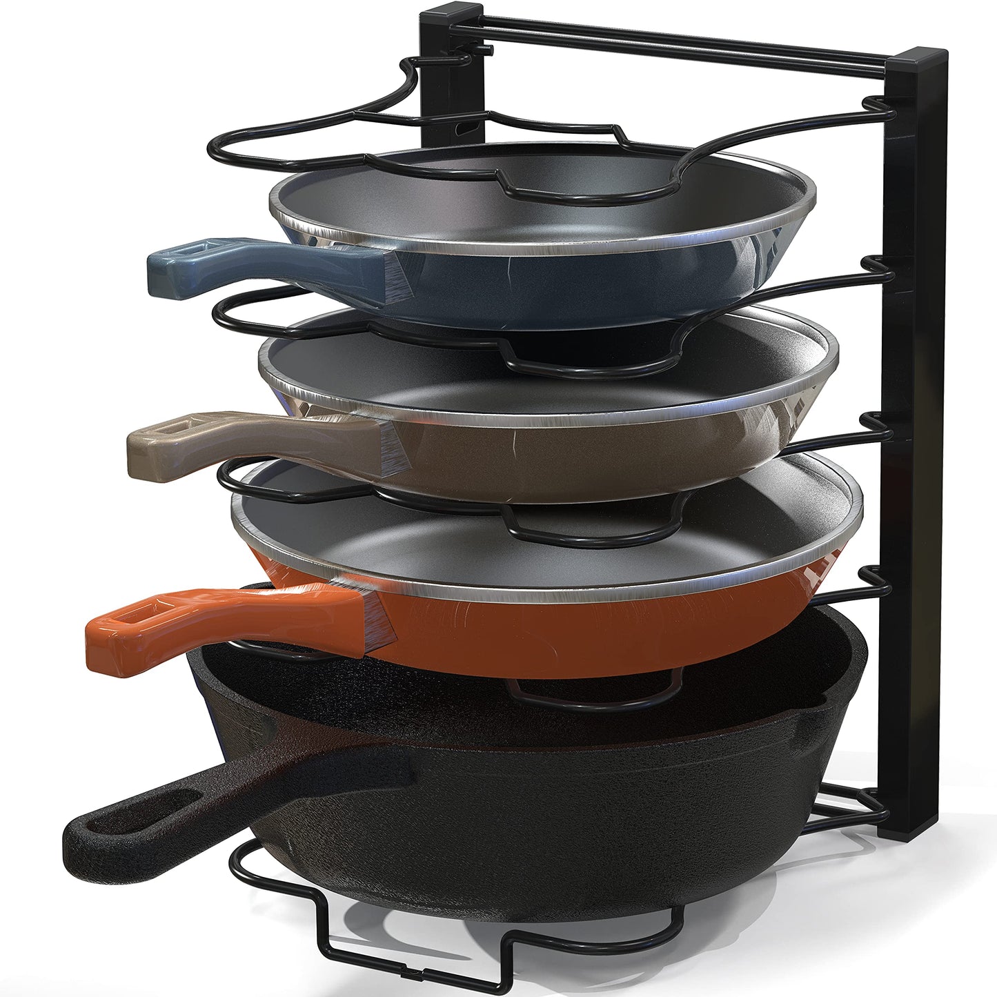 Practical 5 Compartments Height Adjustable Pan Rack Organizer for Kitchen Storage, Black
