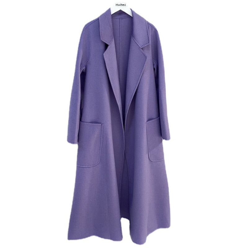 Women’s Long Wool Fur Jackets Ladies Trench Coats Wool Blends Cashmere Woollen Jacket
