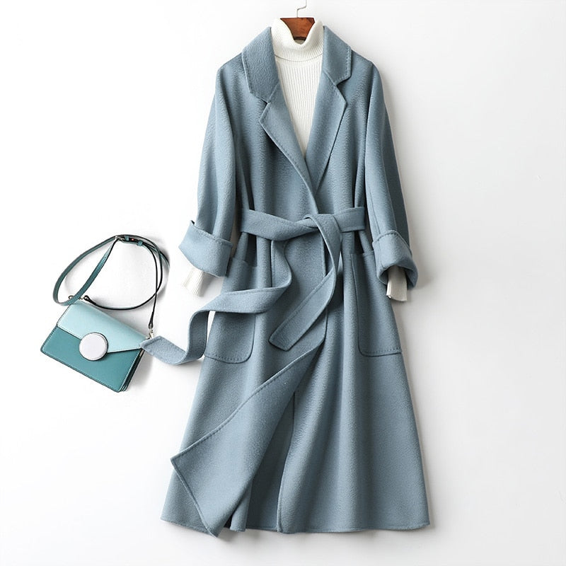 Women’s Long Wool Fur Jackets Ladies Trench Coats Wool Blends Cashmere Woollen Jacket