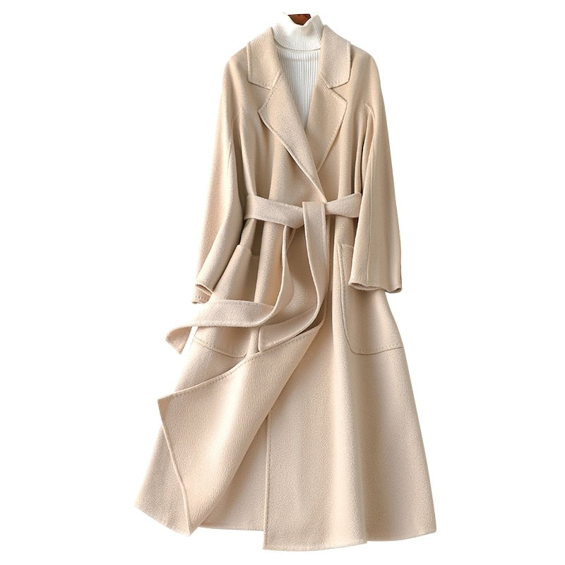 Women’s Long Wool Fur Jackets Ladies Trench Coats Wool Blends Cashmere Woollen Jacket