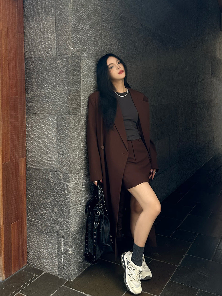 Solid Minimalist Woolen Coat For Women. Long Sleeve Double Breasted Causal Loose Elegant Overcoats Female Clothing