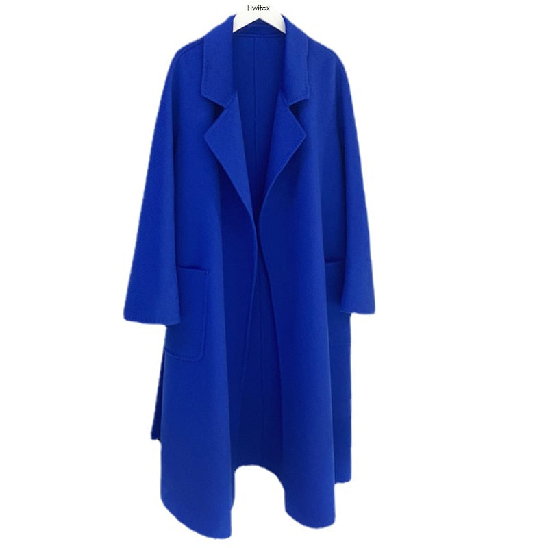 Women’s Long Wool Fur Jackets Ladies Trench Coats Wool Blends Cashmere Woollen Jacket