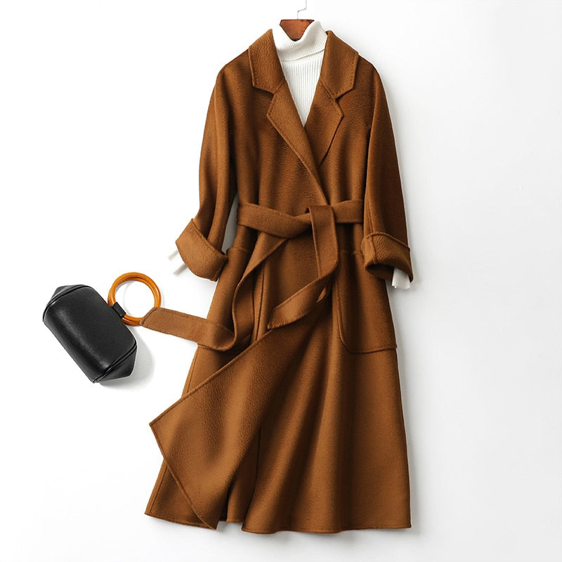 Women’s Long Wool Fur Jackets Ladies Trench Coats Wool Blends Cashmere Woollen Jacket
