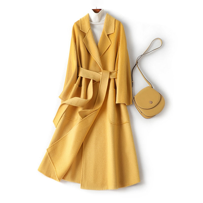 Women’s Long Wool Fur Jackets Ladies Trench Coats Wool Blends Cashmere Woollen Jacket