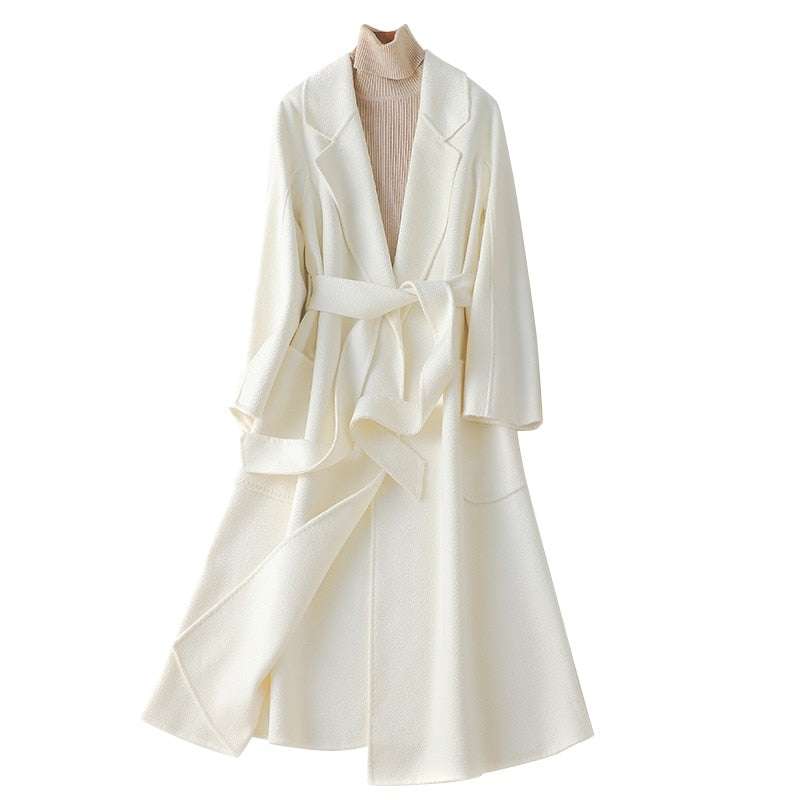 Women’s Long Wool Fur Jackets Ladies Trench Coats Wool Blends Cashmere Woollen Jacket