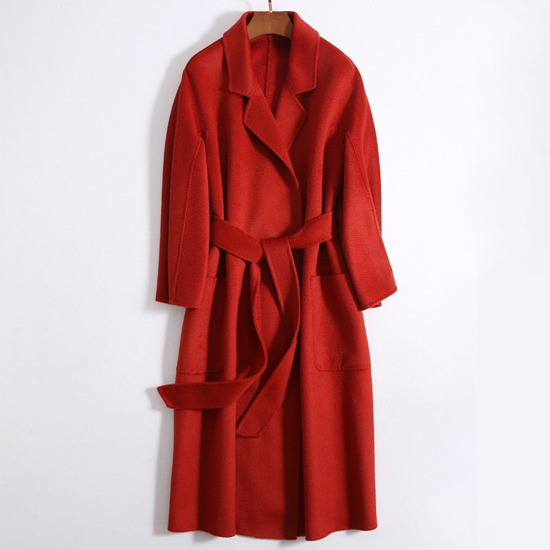 Women’s Long Wool Fur Jackets Ladies Trench Coats Wool Blends Cashmere Woollen Jacket
