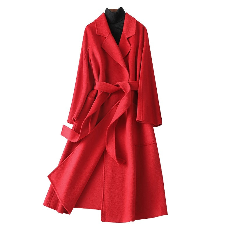 Women’s Long Wool Fur Jackets Ladies Trench Coats Wool Blends Cashmere Woollen Jacket