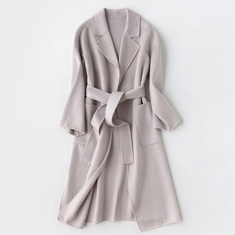 Women’s Long Wool Fur Jackets Ladies Trench Coats Wool Blends Cashmere Woollen Jacket
