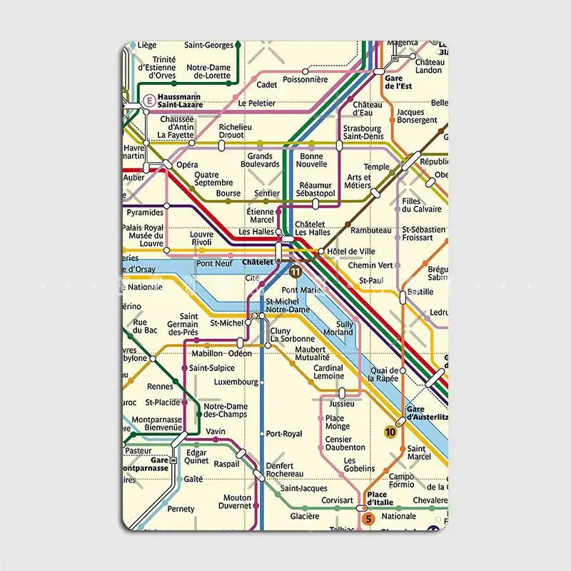 Paris Metro Map Poster Metal Plaque