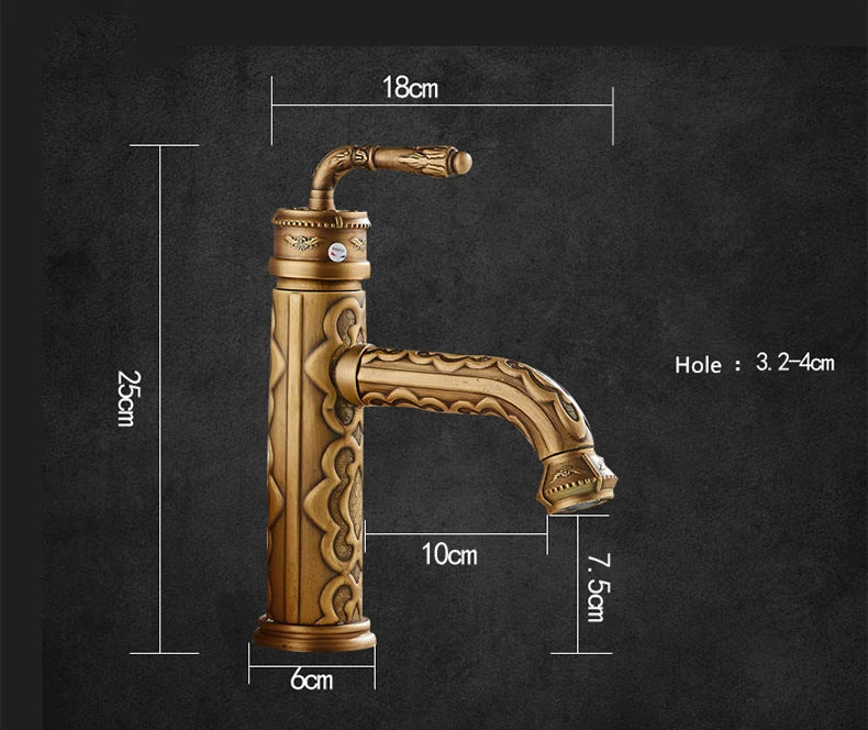 Basin Faucets Solid Brass Vintage Antique Bathroom Faucet Single Handle 360 Degree Swivel Spout Hot Cold Water Basin Mixer Tap