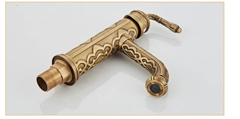 Basin Faucets Solid Brass Vintage Antique Bathroom Faucet Single Handle 360 Degree Swivel Spout Hot Cold Water Basin Mixer Tap