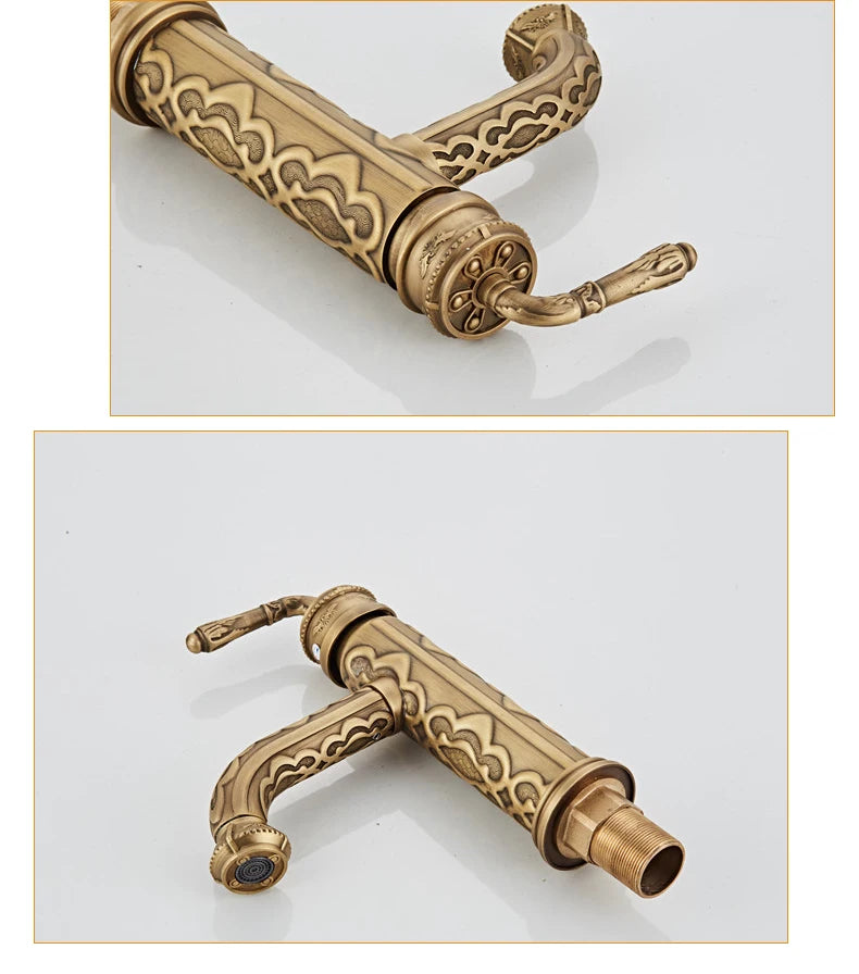 Basin Faucets Solid Brass Vintage Antique Bathroom Faucet Single Handle 360 Degree Swivel Spout Hot Cold Water Basin Mixer Tap