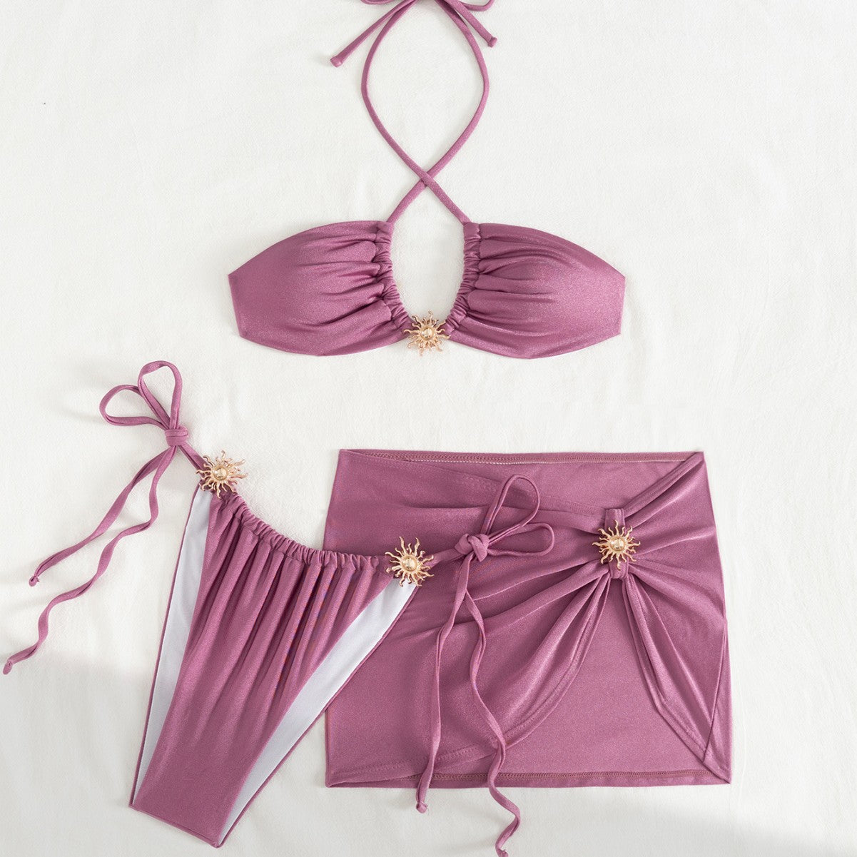 Three-piece Solid Color Sexy Split Swimsuit Bikini