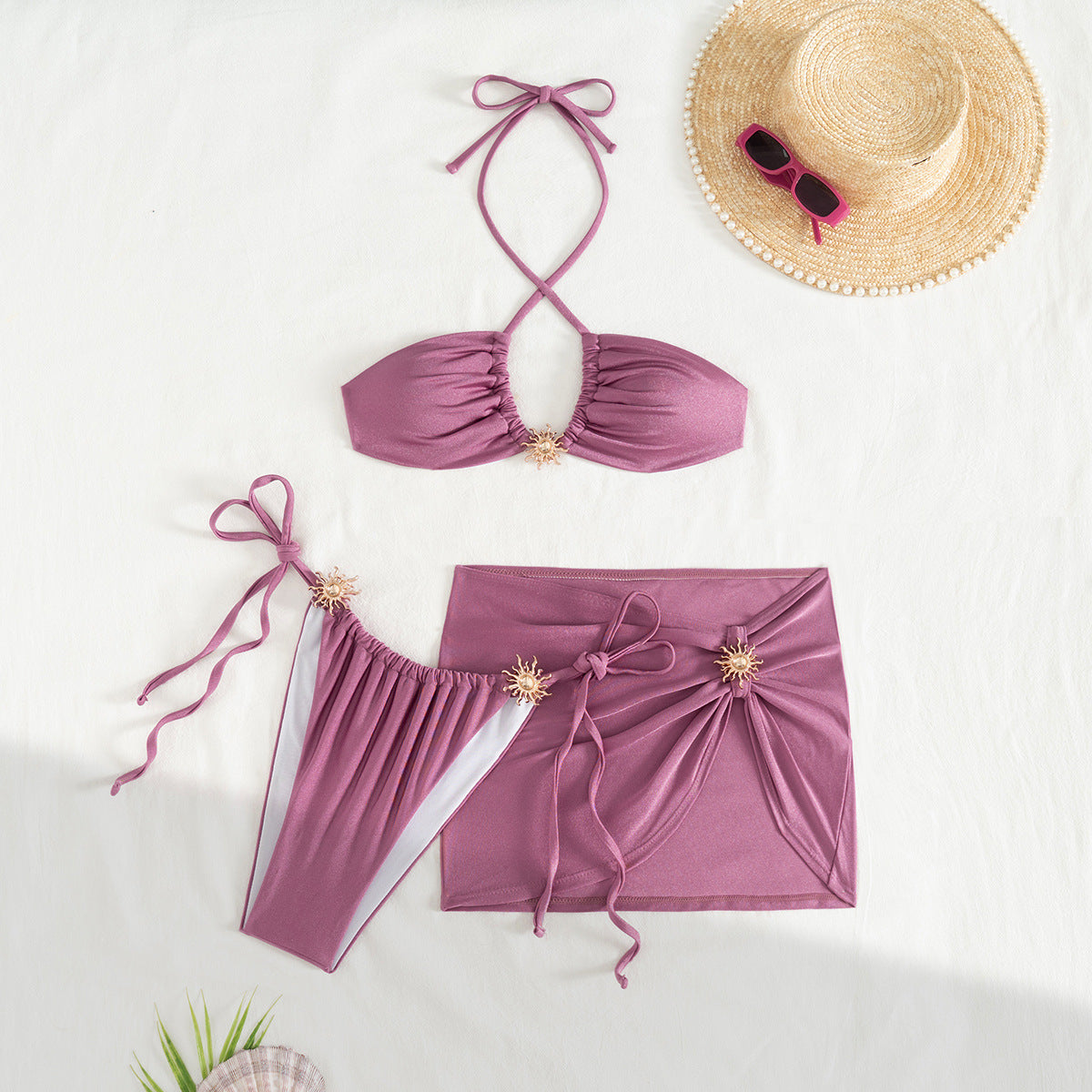 Three-piece Solid Color Sexy Split Swimsuit Bikini