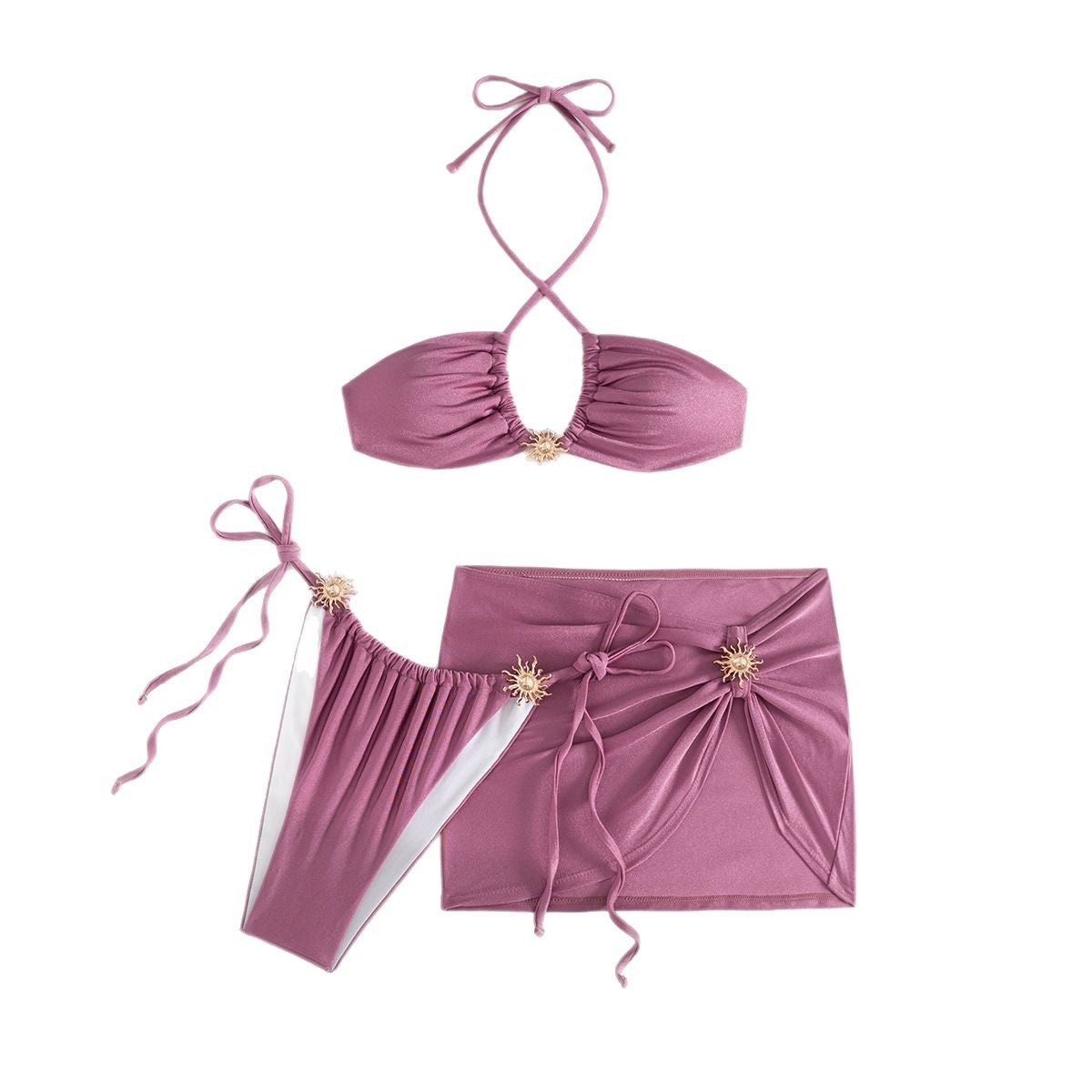 Three-piece Solid Color Sexy Split Swimsuit Bikini