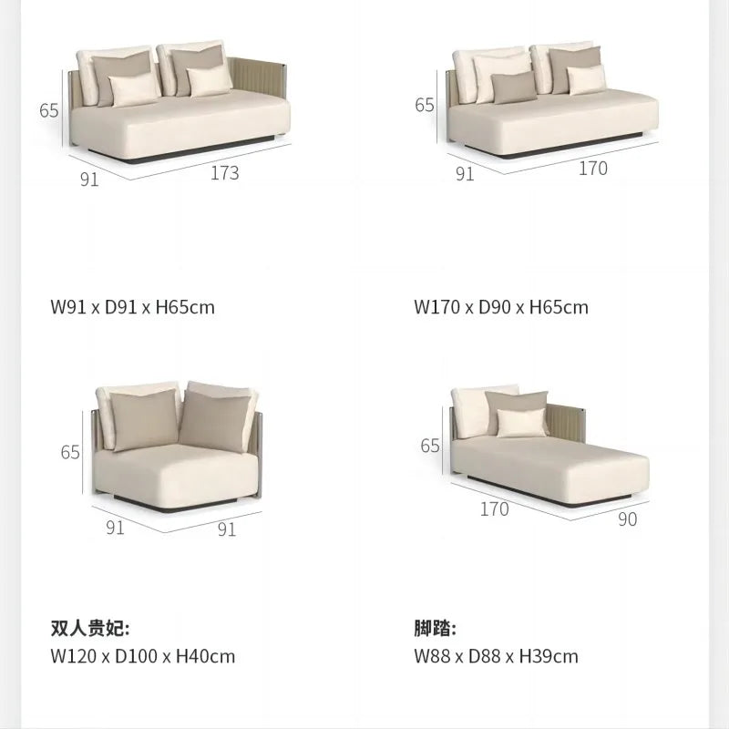 Outdoor Rattan Sofa. Villa Garden Rattan Chair, Terrace balcony. Aluminum Alloy, Waterproof Sunscreen Coffee Table.