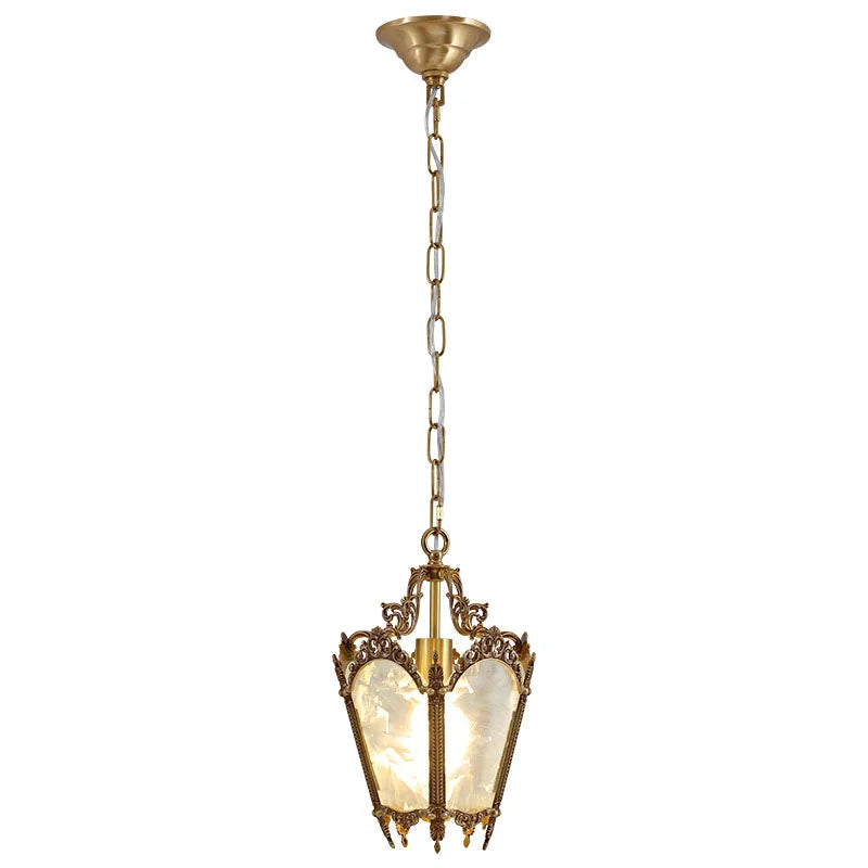 French-Style Retro Copper Ice Flower Glass Small Chandelier Bedside Balcony Porch Pendant Lighting Cloakroom Hanging Lamp