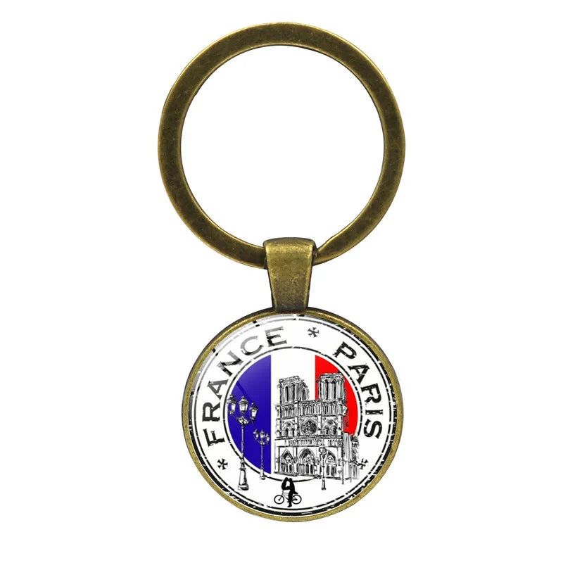 Paris Souvenirs Gifts Keychain France Eiffel Tower, Triumphal Arch, National Flag Glass Pendants