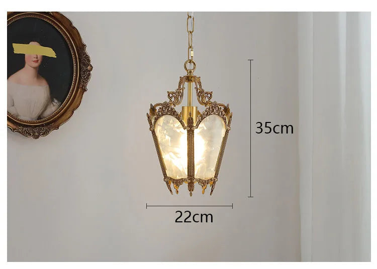 French-Style Retro Copper Ice Flower Glass Small Chandelier Bedside Balcony Porch Pendant Lighting Cloakroom Hanging Lamp