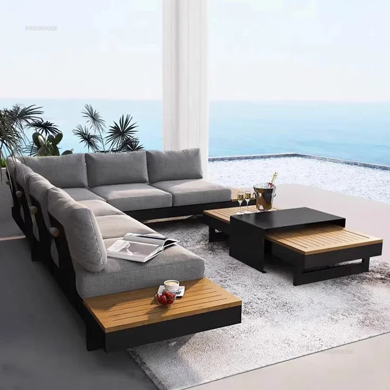 Metal Corner Sofa for Garden. Antiseptic Teak Outdoor Furniture. Light Luxury Comfortable Household Garden Sofa for Terrace