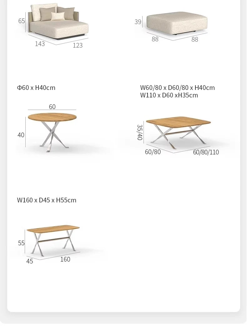 Outdoor Rattan Sofa. Villa Garden Rattan Chair, Terrace balcony. Aluminum Alloy, Waterproof Sunscreen Coffee Table.